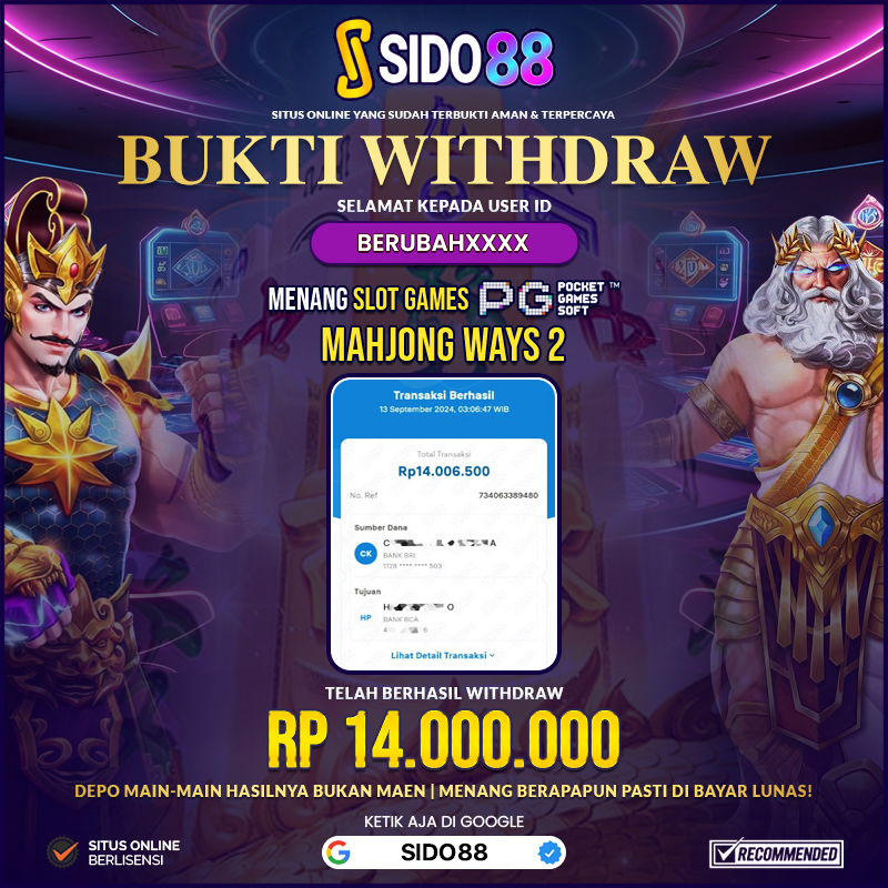 SELAMAT BUAT MEMBER SETIA SIDO88 ATAS JACKPOT RP. 14.000,000,-