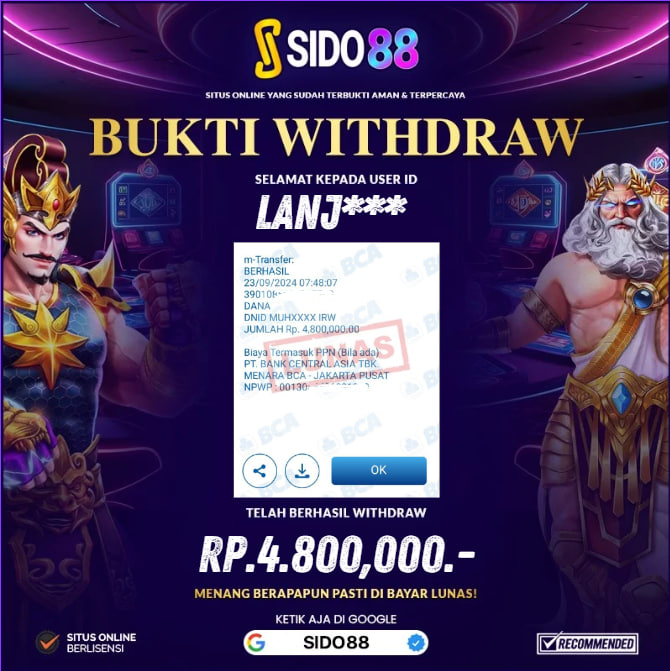 SELAMAT BUAT MEMBER SETIA SIDO88 ATAS JACKPOT RP.4.800,000,-