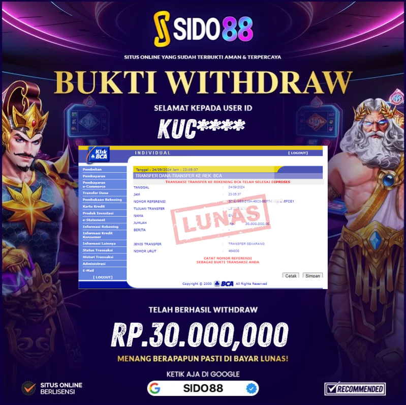 SELAMAT BUAT MEMBER SETIA SIDO88 ATAS JACKPOT RP.30.000,000,-