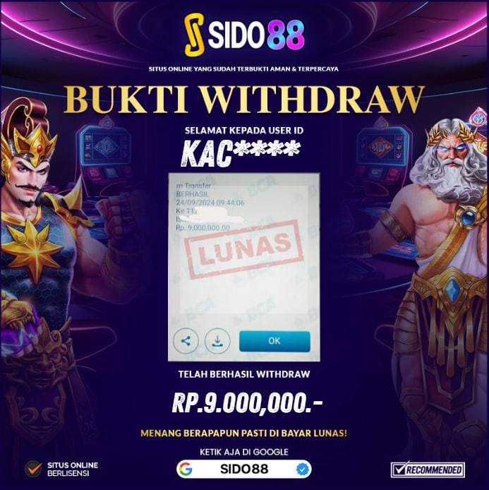 SELAMAT BUAT MEMBER SETIA SIDO88 ATAS JACKPOT RP.9.000,000,-