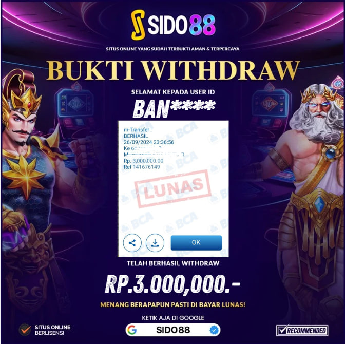 SELAMAT BUAT MEMBER SETIA SIDO88 ATAS JACKPOT RP.3.000,000,-