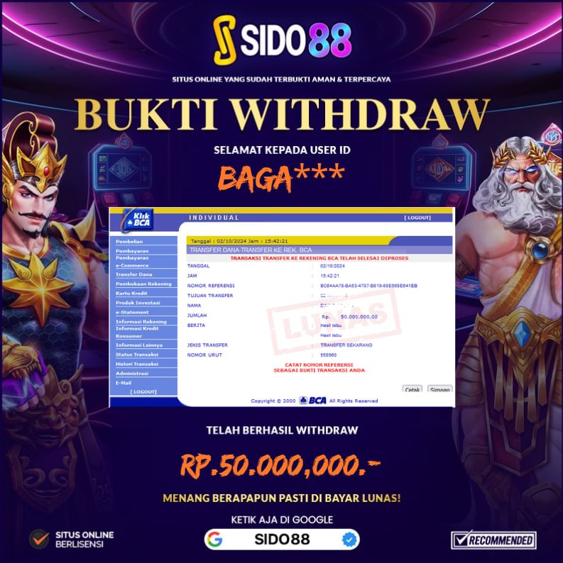 SELAMAT BUAT MEMBER SETIA SIDO88 ATAS JACKPOT RP.50.000,000,-