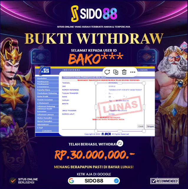 SELAMAT BUAT MEMBER SETIA SIDO88 ATAS JACKPOT RP.30.000,000,-