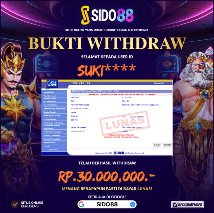 SELAMAT BUAT MEMBER SETIA SIDO88 ATAS JACKPOT RP.30.000,000,-