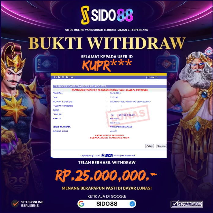 SELAMAT BUAT MEMBER SETIA SIDO88 ATAS JACKPOT RP. 25.000,000,-