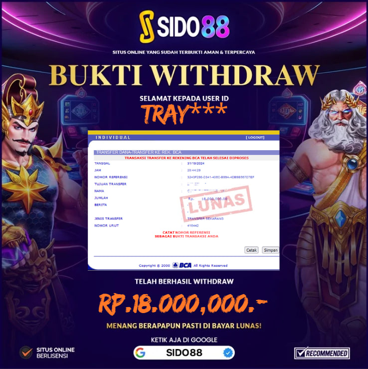 SELAMAT BUAT MEMBER SETIA SIDO88 ATAS JACKPOT RP. 18.000,000,-