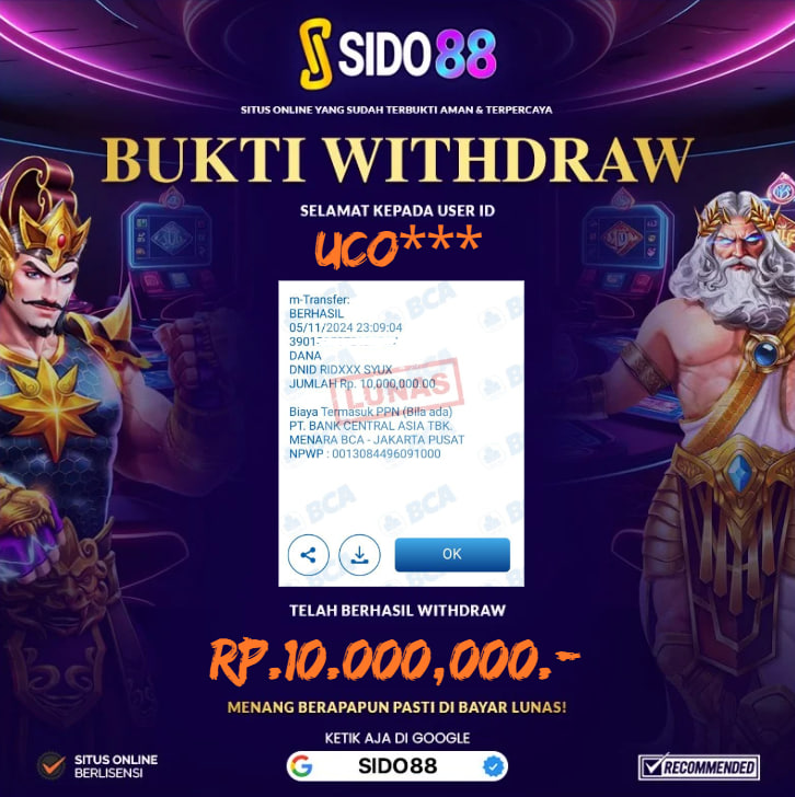 SELAMAT BUAT MEMBER SETIA SIDO88 ATAS JACKPOT RP. 10.000,000,-