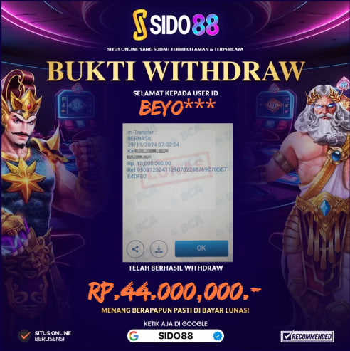 SELAMAT BUAT MEMBER SETIA SIDO88 ATAS JACKPOT RP. 13.000,000,-